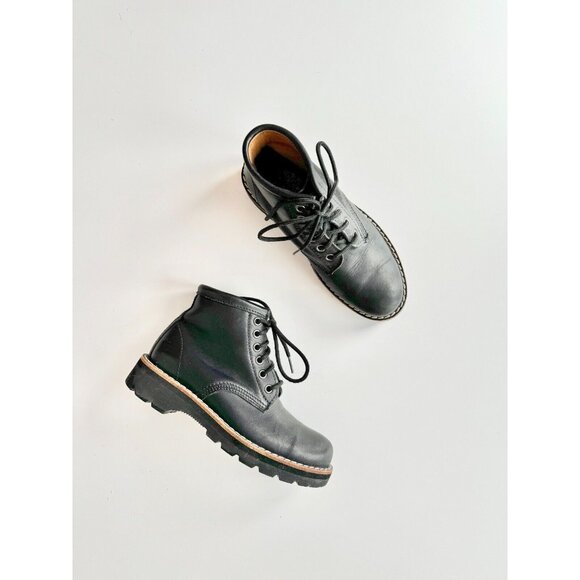 ROOTS Black Leather Lace Up Combat Ankle Work Boots, Size 5.5 - Made in Canada - Picture 1 of 16